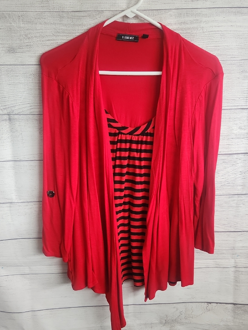 Elementz Red and Black Long Sleeve Layered Cardigan Tee